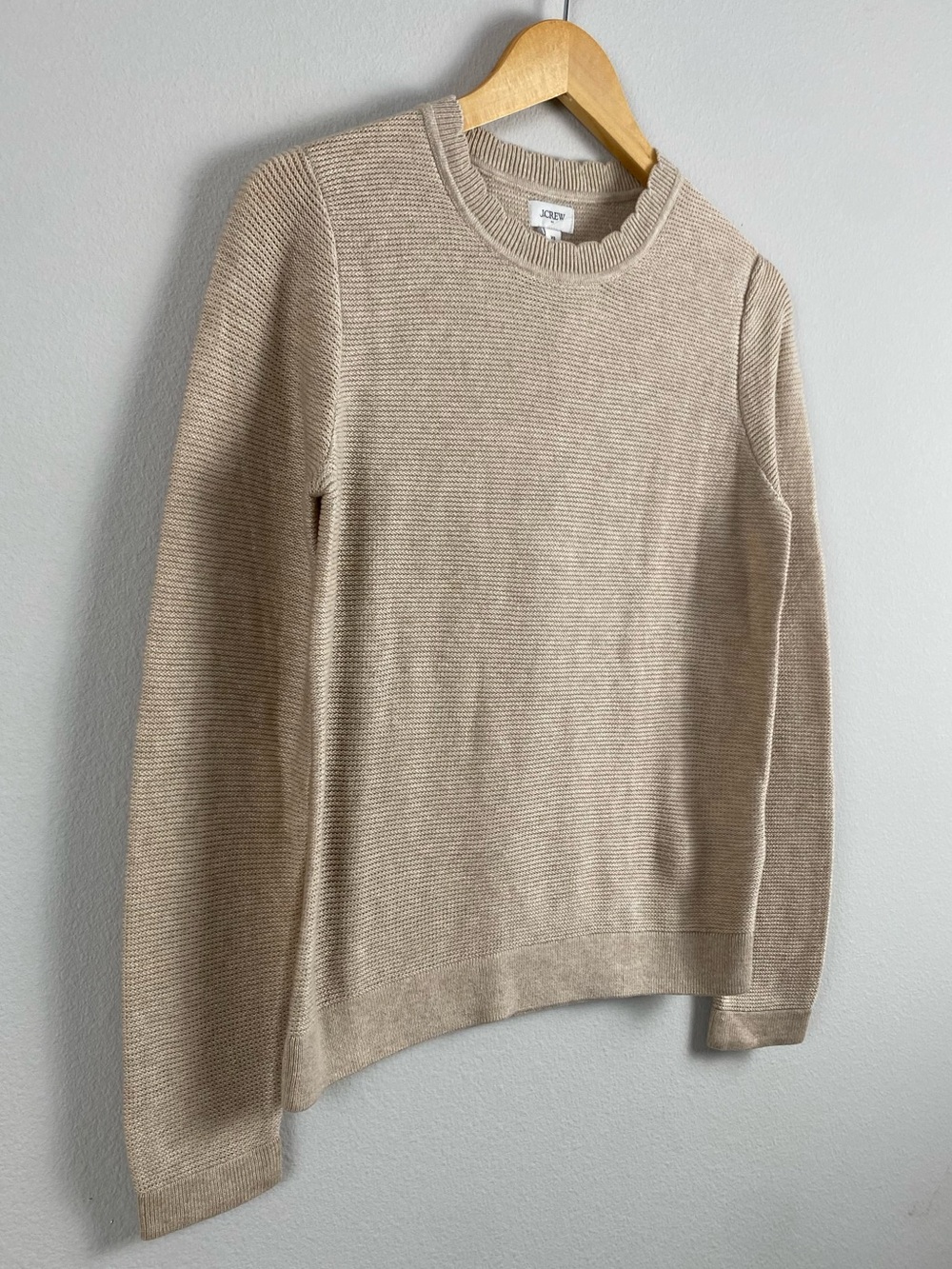 J. Crew Factory Scalloped Long Sleeve Crewneck Sweater | Heather Sandalwood - Picture 7 of 16